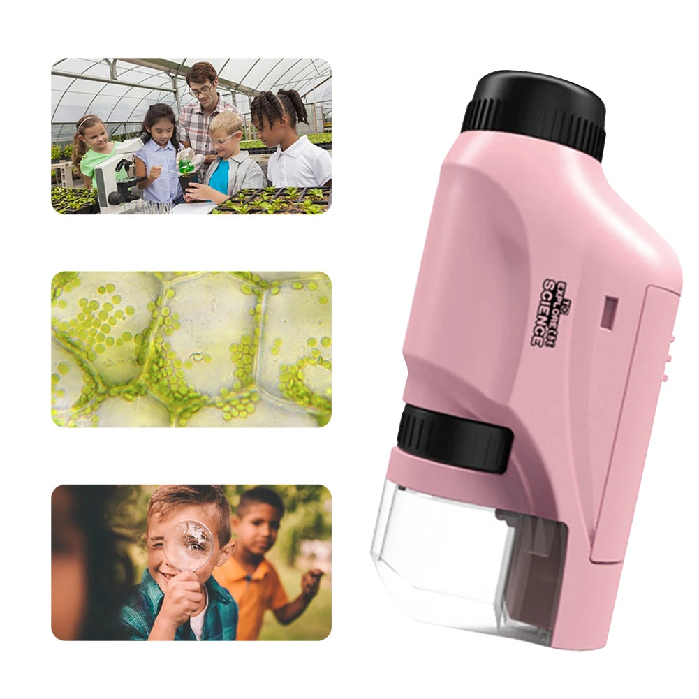 Mini Pocket Microscope Handheld Microscope Kit Battery Powered Microscope With Lab LED Light 60X-120X Biological Kids Science
