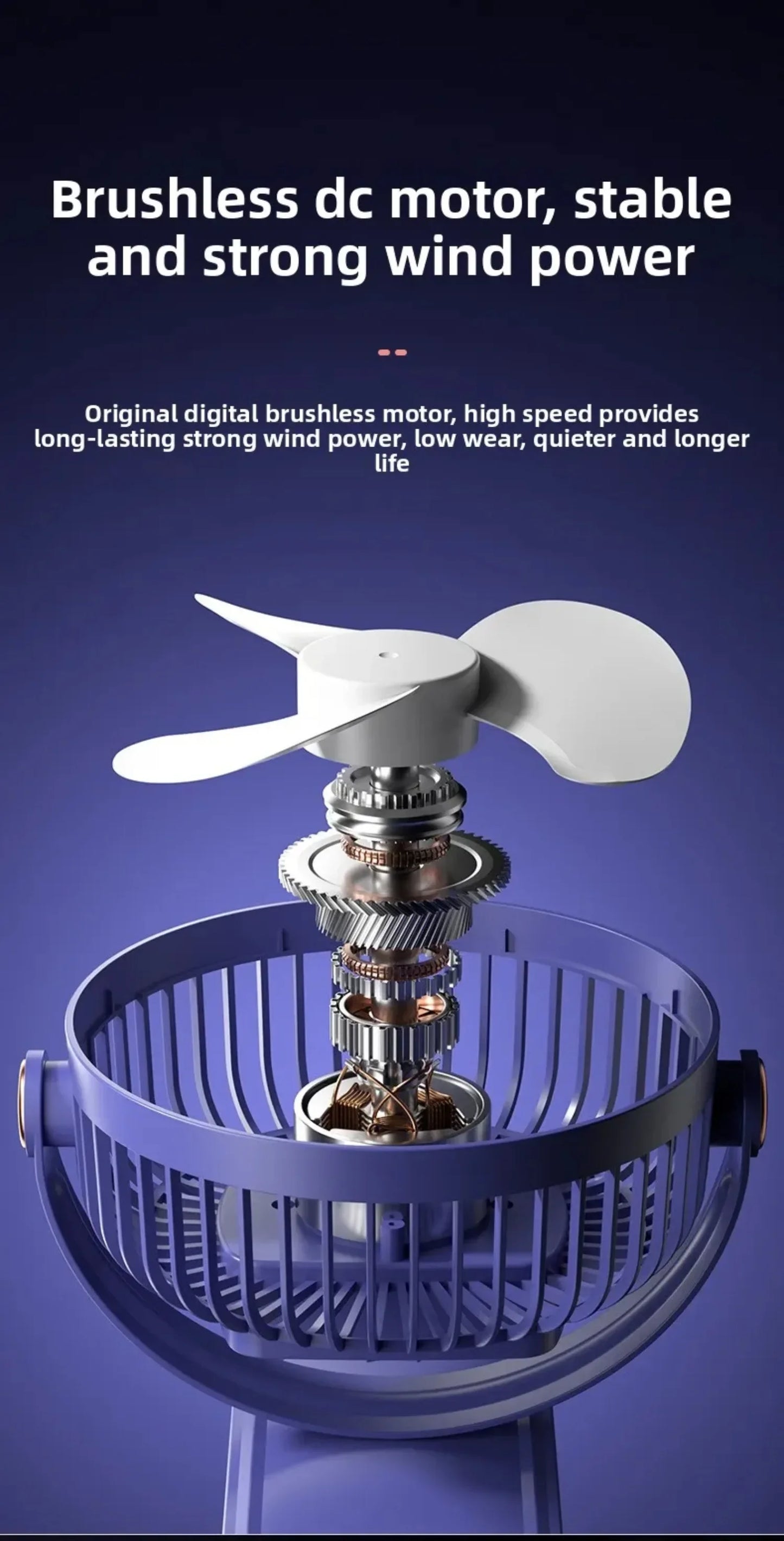 Portable Clip-on Fan 4-in-1 Quiet DC Brushless Motor Mini Desk Fan With 3Level Night Light 720° Rotation For Home Office Camping