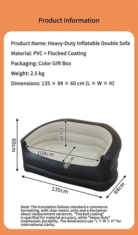 Inflatable Double Sofa with Foot Pump  New Flocked Inflatable Couch for Two, Outdoor Lazy Sofa