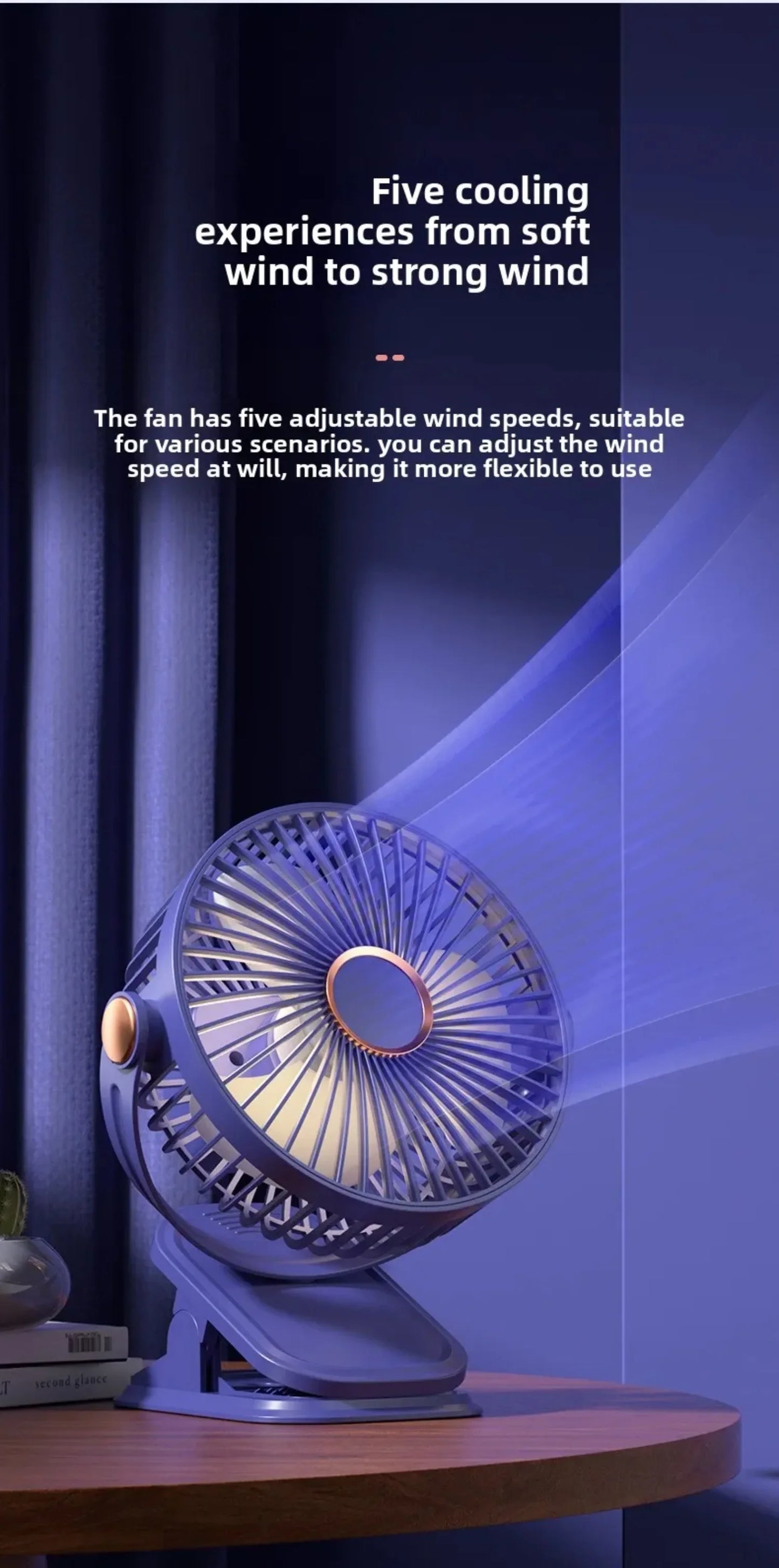 Portable Clip-on Fan 4-in-1 Quiet DC Brushless Motor Mini Desk Fan With 3Level Night Light 720° Rotation For Home Office Camping