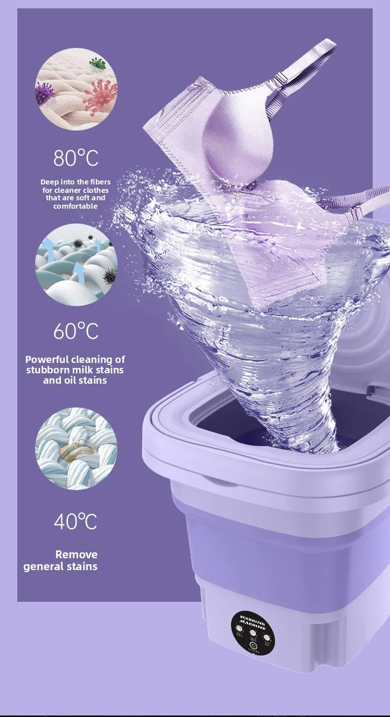 Portable Foldable Washing Machine with Spin Dryer for Socks Underwear Panties Mini Washer for Apartment Dorm Travel